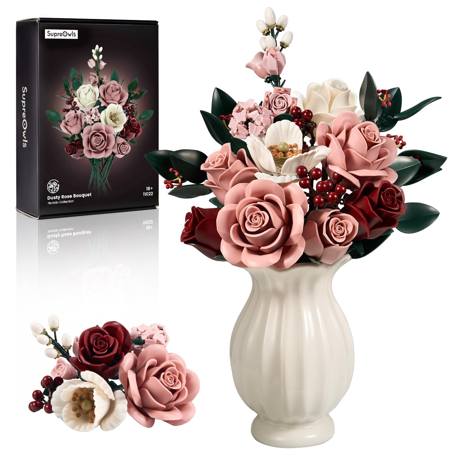 Pink Roses Bouquet Building Block Set