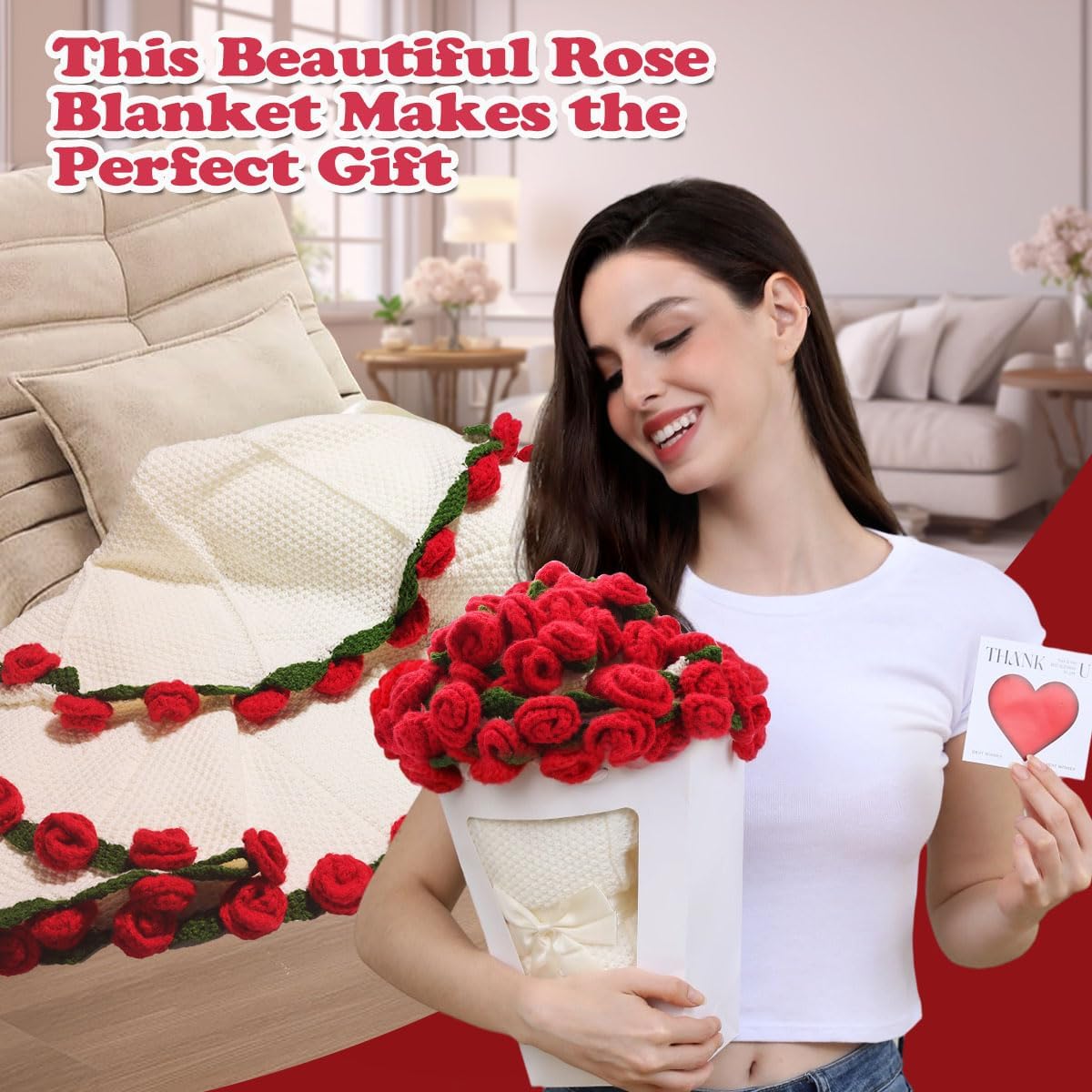 Rose Bouquet Crochet Blanket – Flower Blanket Gift