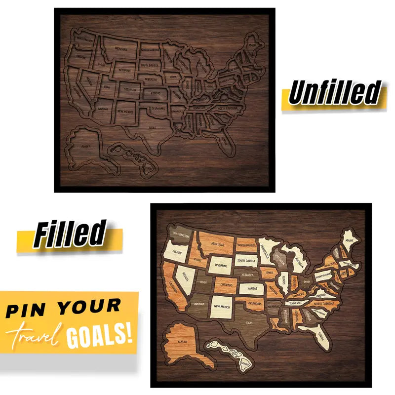 USA Travel Map Puzzle – Wooden Adventure Tracker & Home Decor