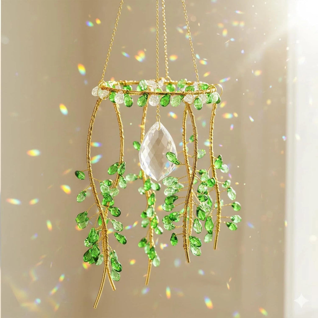 Crystal Suncatcher for Window – Boho Plant & Rainbow Decor