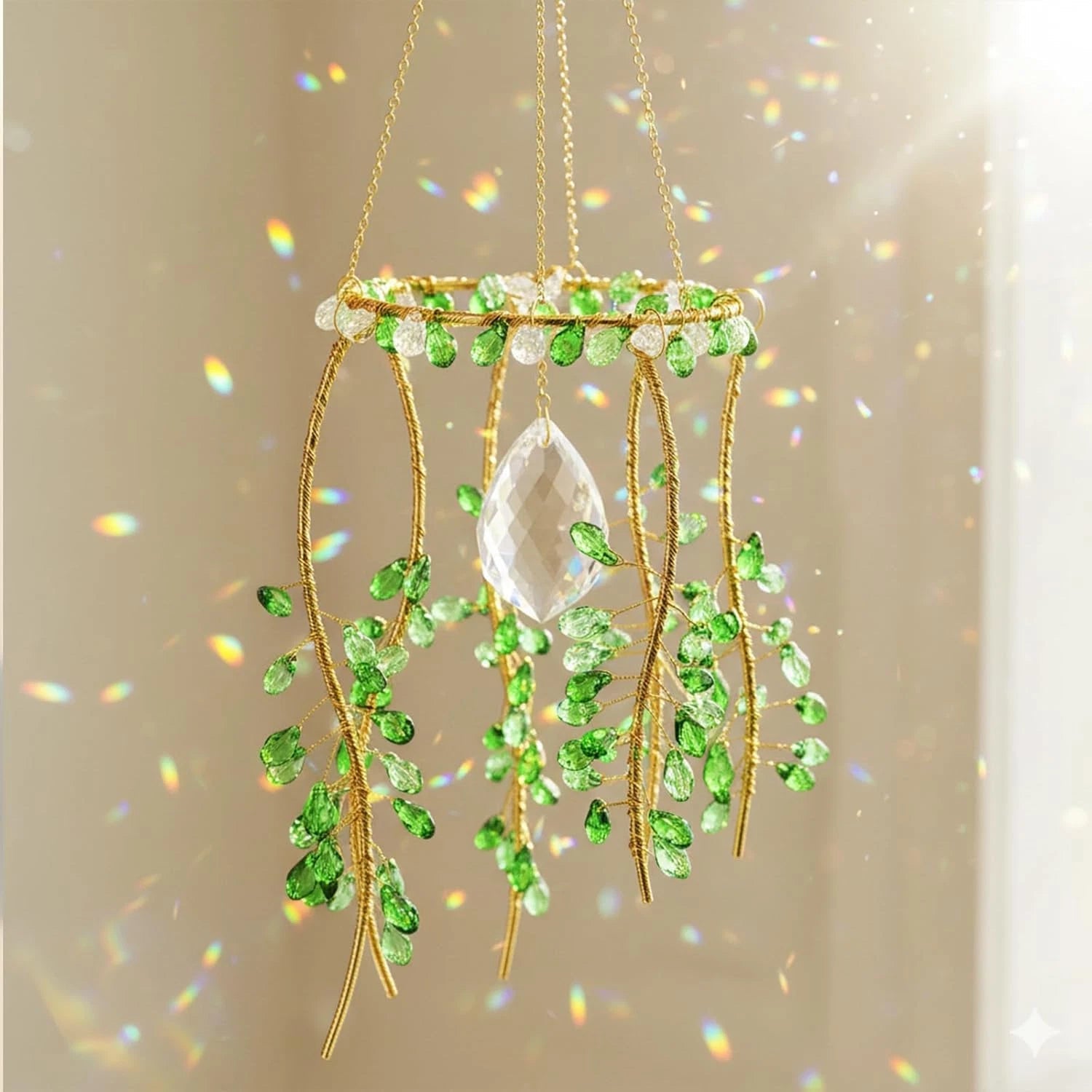 Crystal Suncatcher for Window – Boho Plant & Rainbow Decor