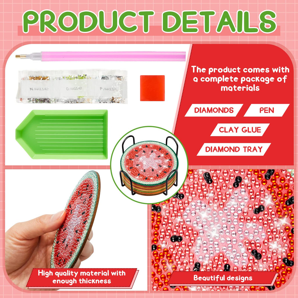 8PCS DIY Diamond Painting Coasters – Fruit Style