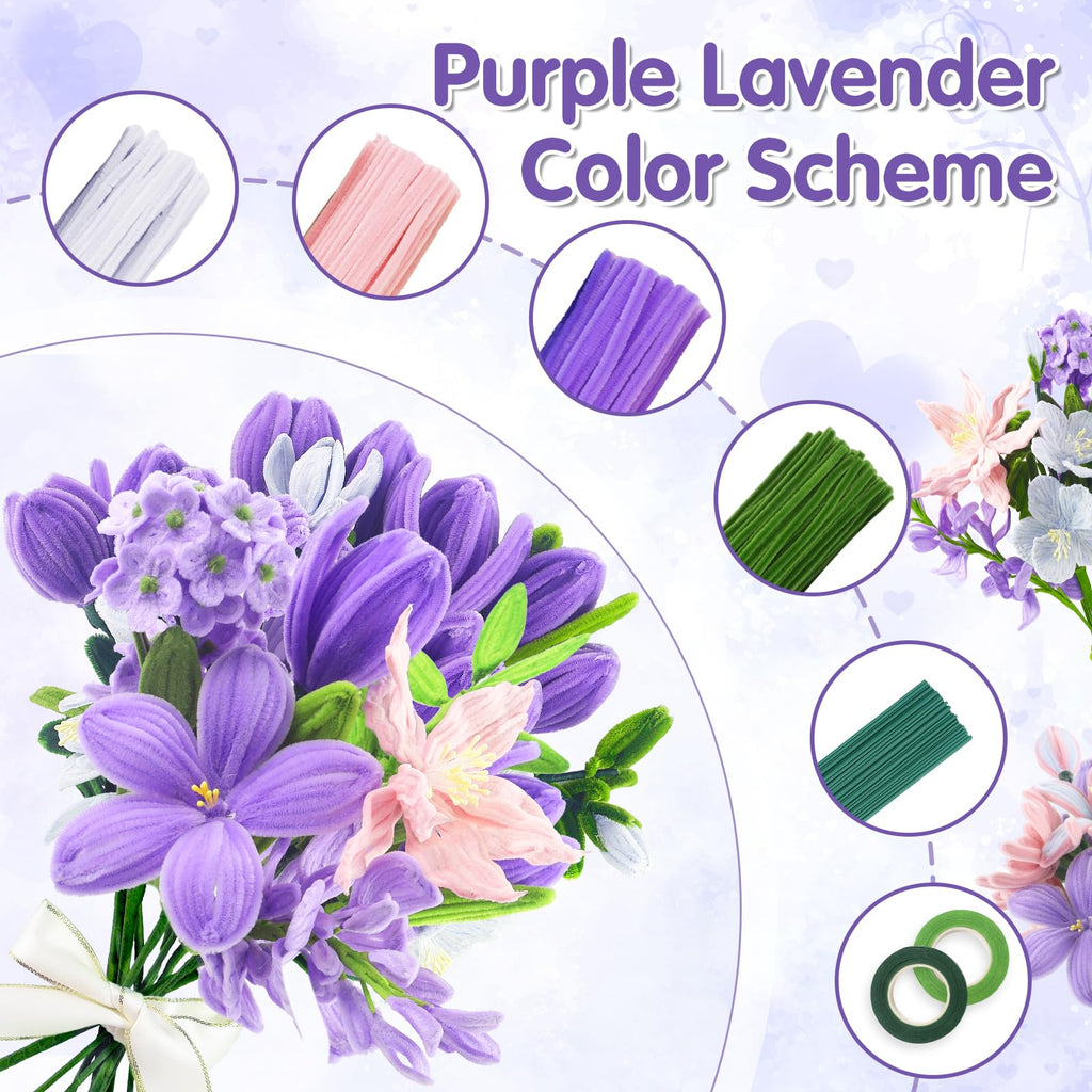 400Pcs Pipe Cleaner Flowers Kit-Create Your Own Eternal Bouquet