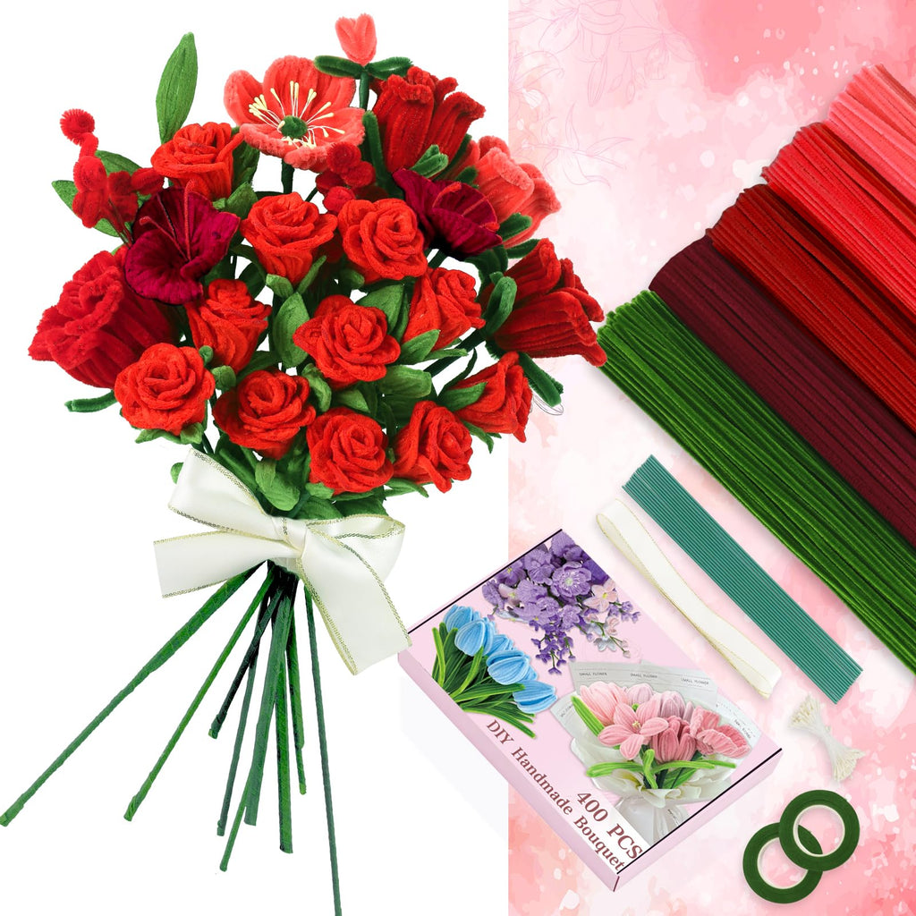 400Pcs Pipe Cleaner Flowers Kit-Create Your Own Eternal Bouquet