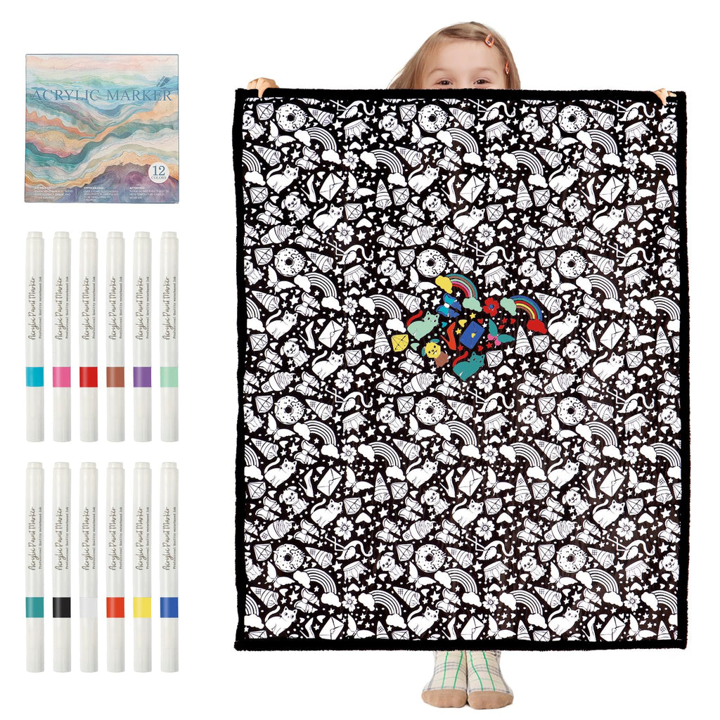 DIY Coloring Blanket for Adults – Mushroom Design with 12 Markers