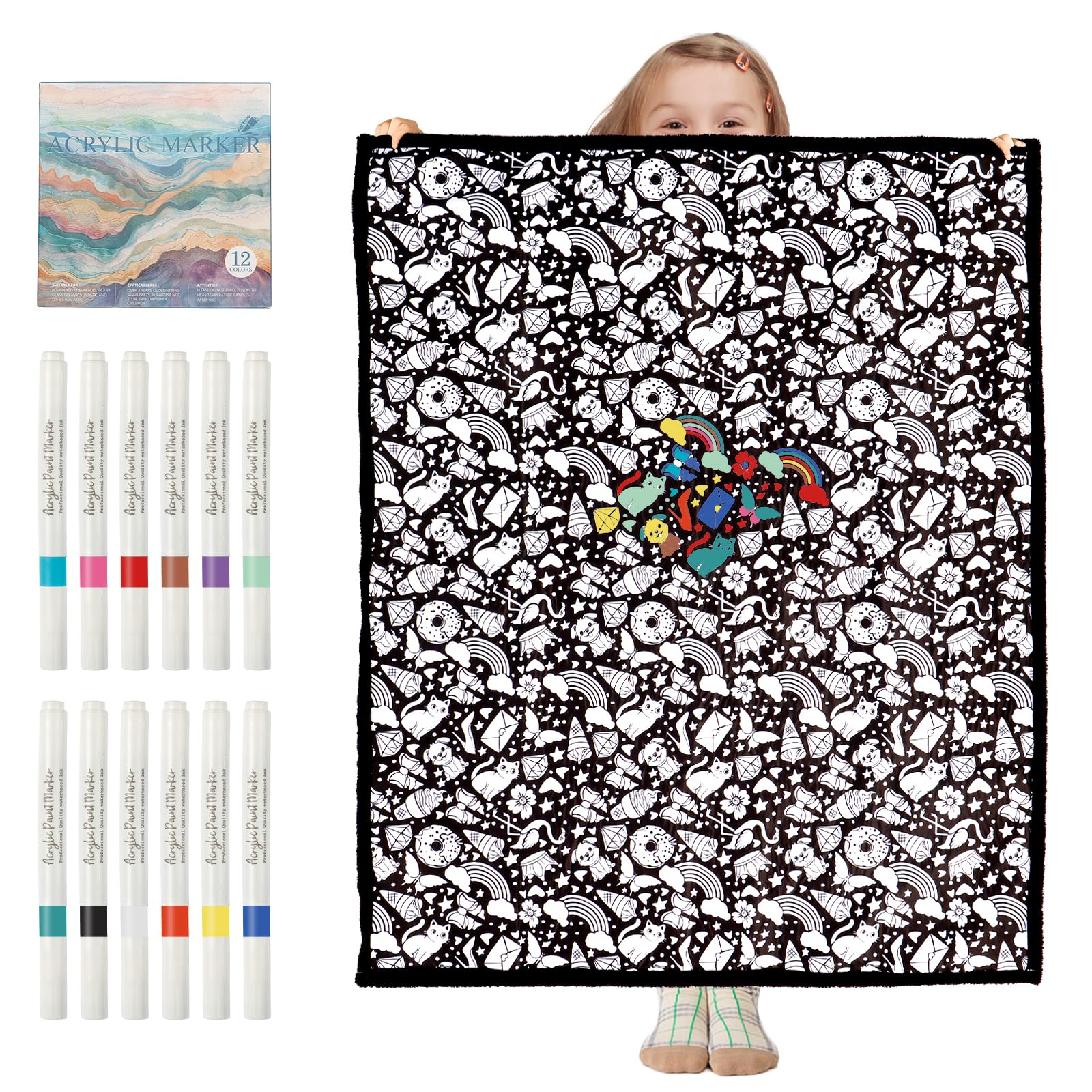 DIY Coloring Blanket for Adults – Mushroom Design with 12 Markers