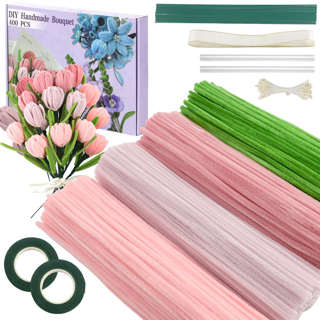 400Pcs Pipe Cleaner Flowers Kit-Create Your Own Eternal Bouquet