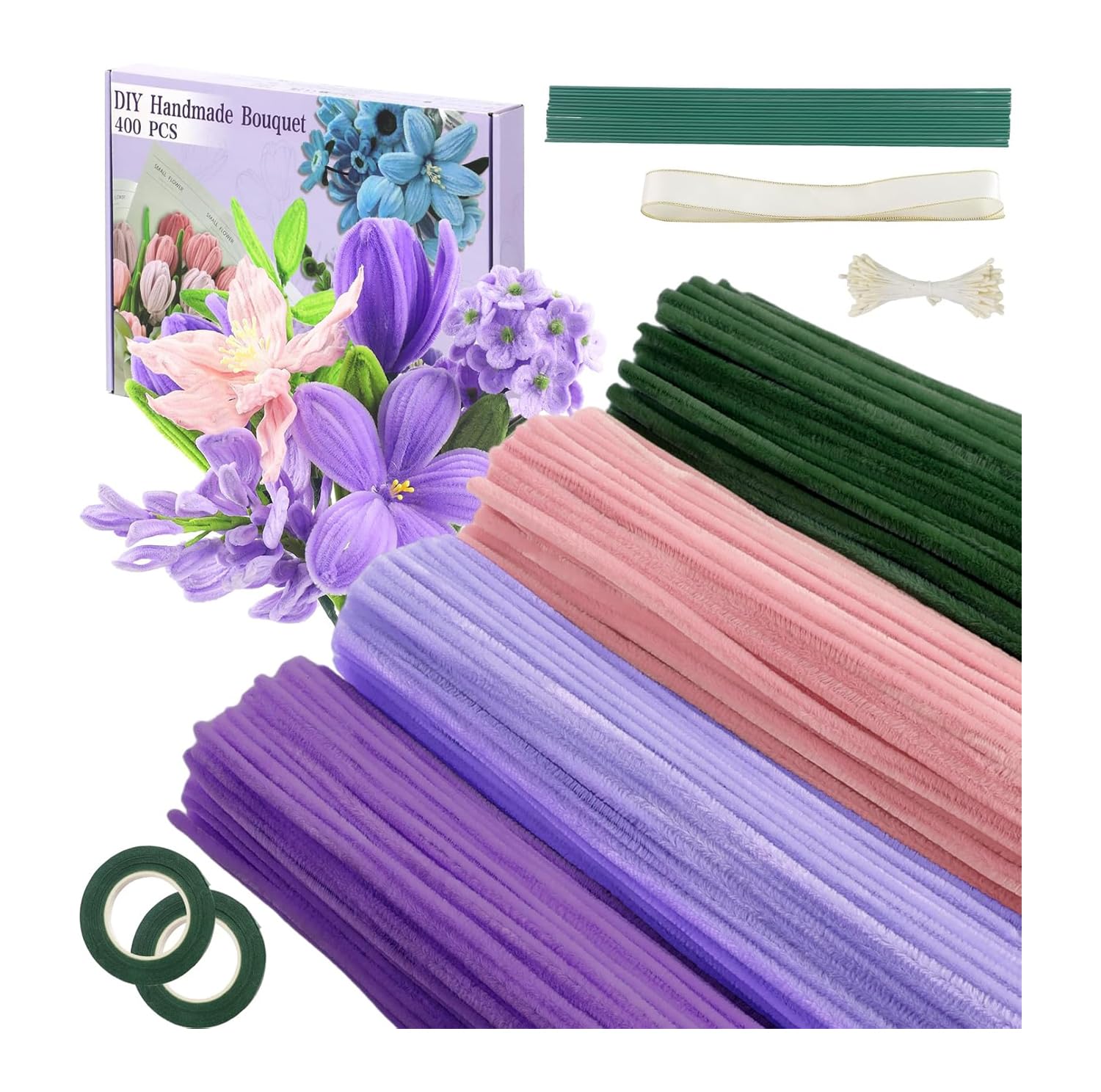 400Pcs Pipe Cleaner Flowers Kit-Create Your Own Eternal Bouquet
